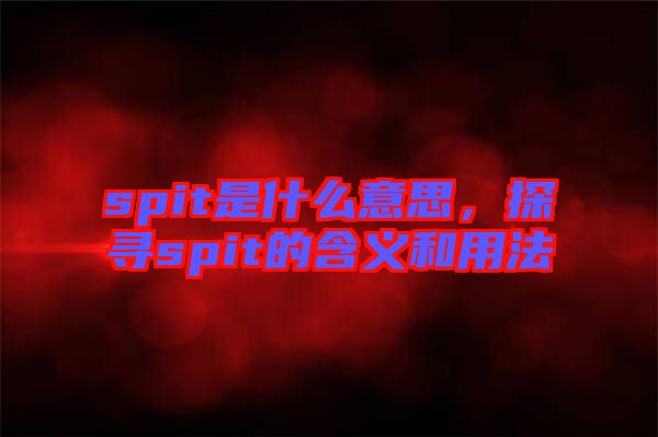 spit是什么意思，探尋spit的含義和用法