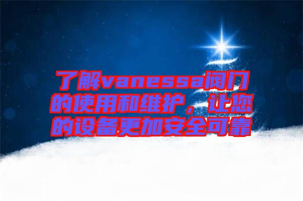 了解vanessa閥門的使用和維護(hù)，讓您的設(shè)備更加安全可靠