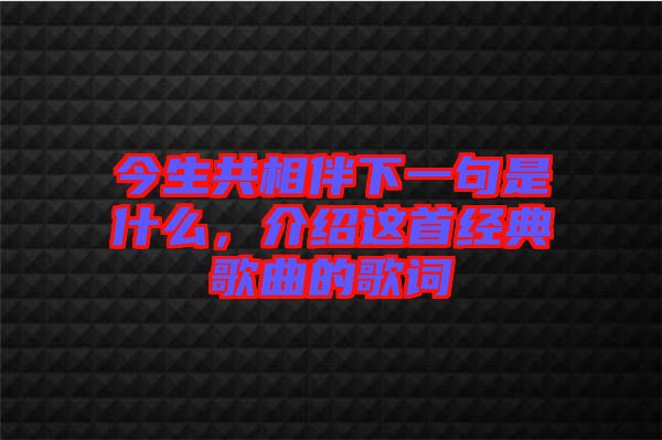 今生共相伴下一句是什么，介紹這首經(jīng)典歌曲的歌詞