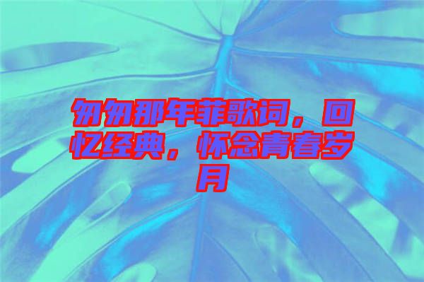 匆匆那年菲歌詞，回憶經典，懷念青春歲月