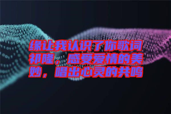 緣讓我認(rèn)識(shí)了你歌詞祁隆，感受愛(ài)情的美妙，唱出心靈的共鳴