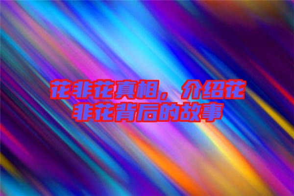 花非花真相，介紹花非花背后的故事