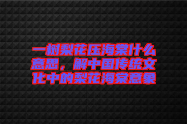 一樹梨花壓海棠什么意思，解中國(guó)傳統(tǒng)文化中的梨花海棠意象